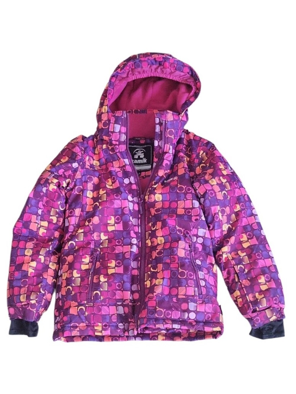 Kamik Girls Pink & Purple Geometric Puffer Ski Jacket Size 10